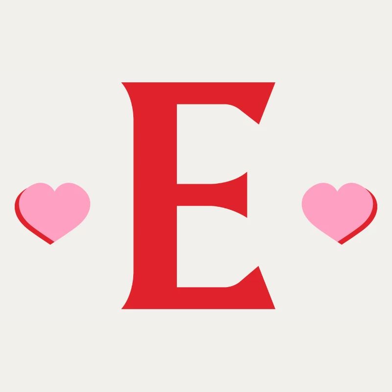Letter e red hearts