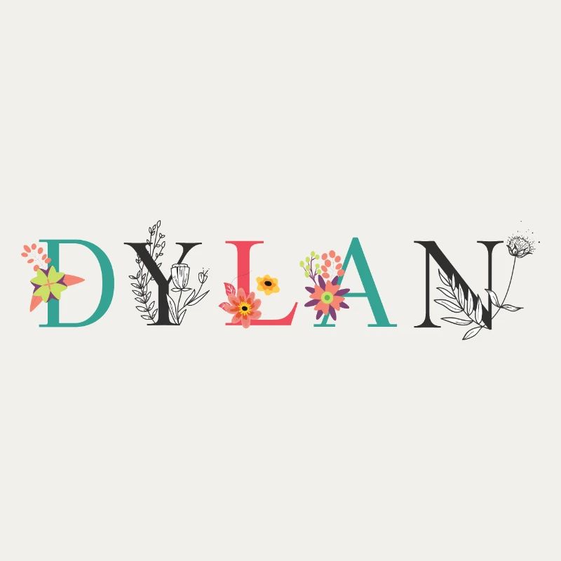 DYLAN Name Art With Flowers Embroidered
