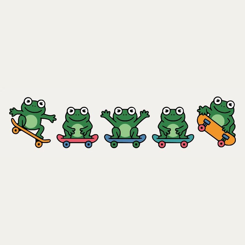 Rangée de grenouilles en skateboard