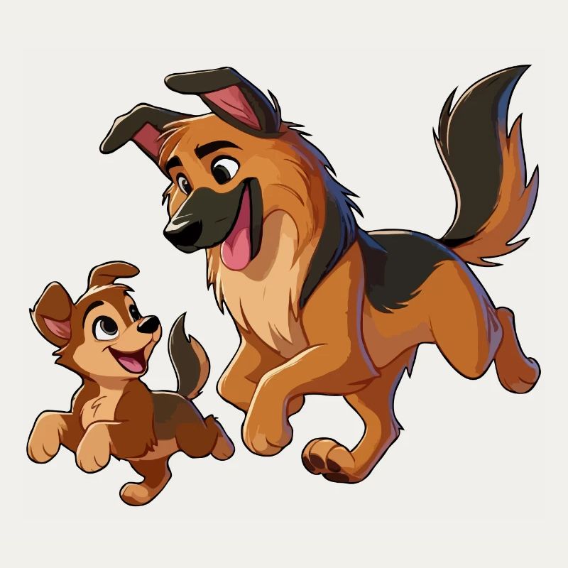 Deutscher Schäferhund Mutter mit Kind beim Herumtollen