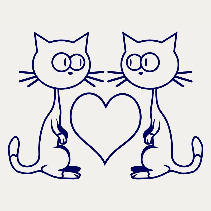 Zwei Glückliche Katzen Herz 2 Freunde Pärchen Team