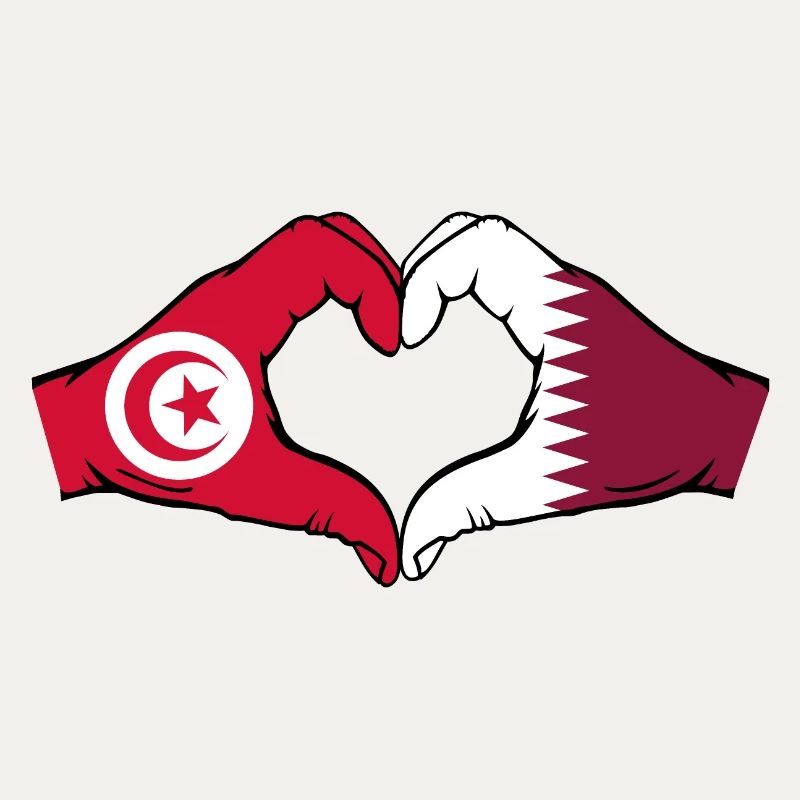 Tunisia Qatar Flag Hands Heart Shape