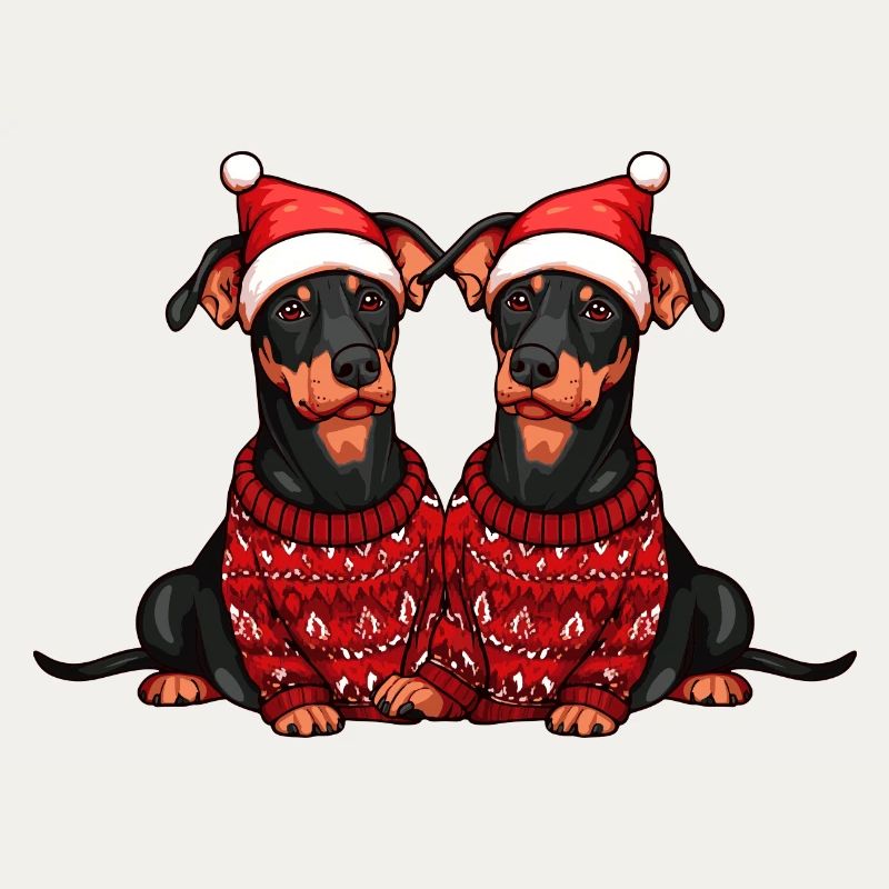 Équipe de Noël du chien doberman