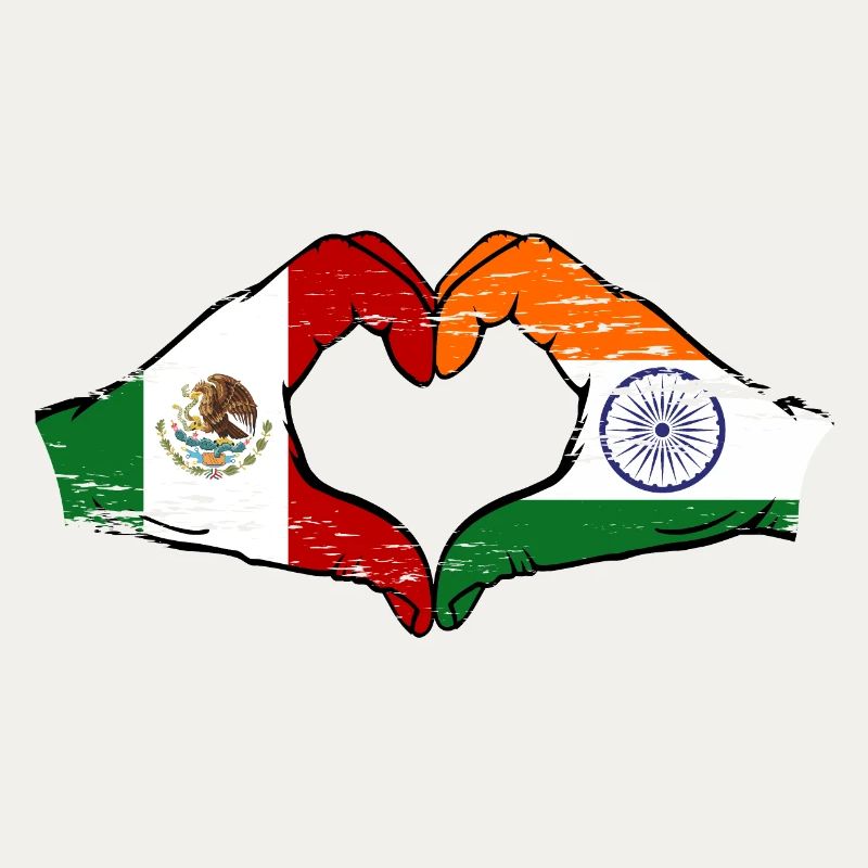 Mexique Inde drapeau mains forme de coeur utilisé