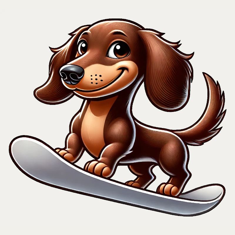 Dackel auf Snowboard Comic Wintersport