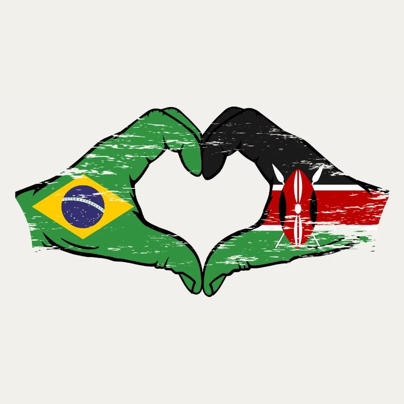 Brésil Kenya drapeau mains forme de cœur utilisé
