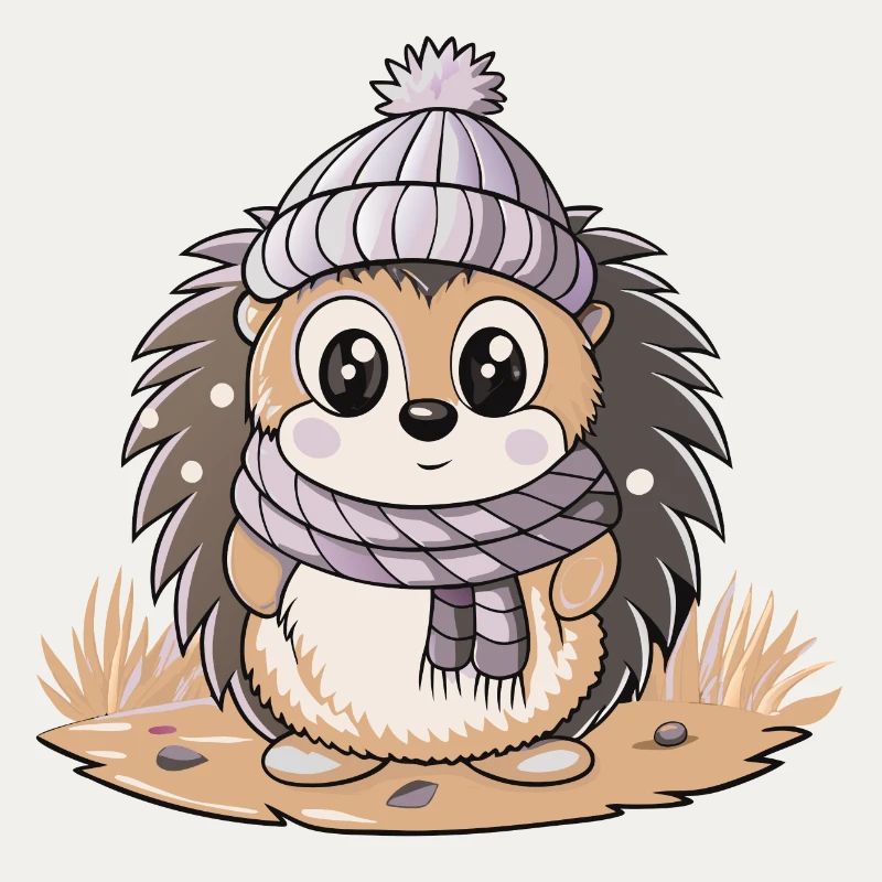Hérisson mignon avec écharpe et chapeau à pompon.