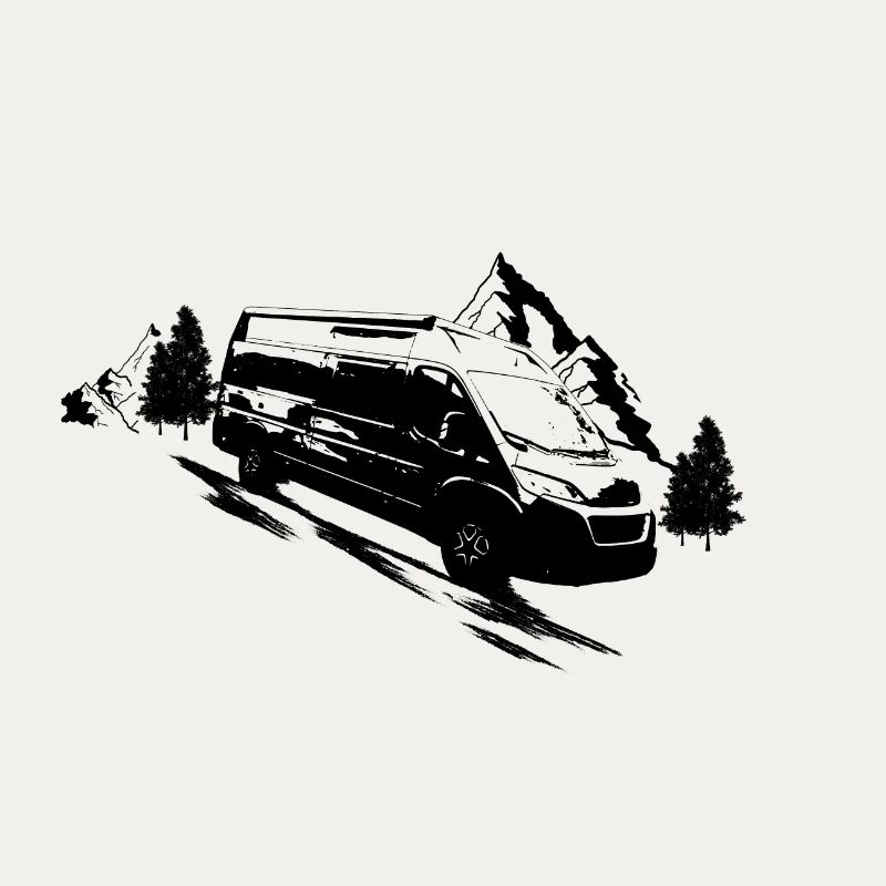 Camping Bus Van mit Bergen und Landschaft