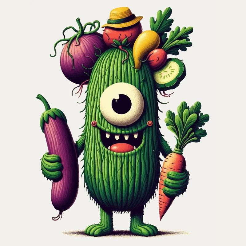 drôle mignon monstre avec des légumes concombre borgne