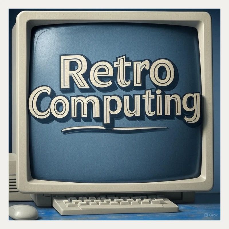 Retro Computer Graphics on Blue Background