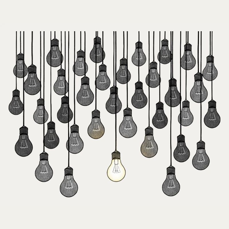Grey bulb array with unique brightness