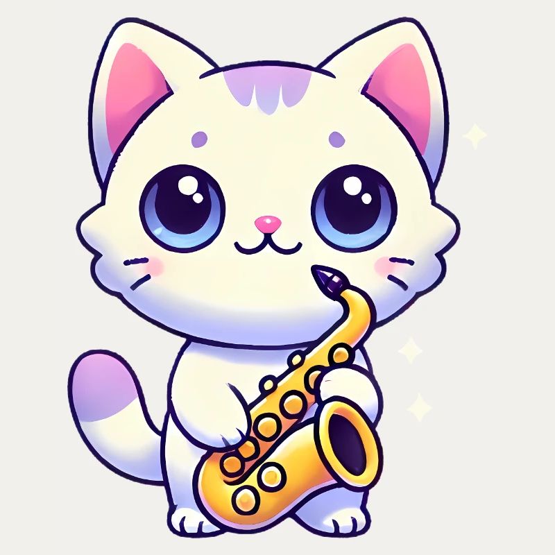 Adorable chat avec graphique de saxophone