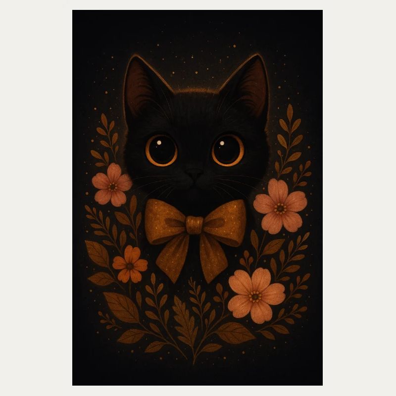 Chat noir avec fleurs