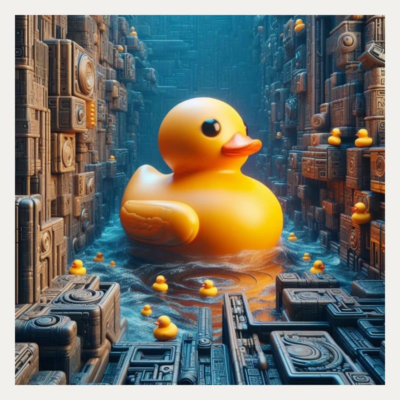 Gelbe Bade Ente in Risographie Hyperrealismus City