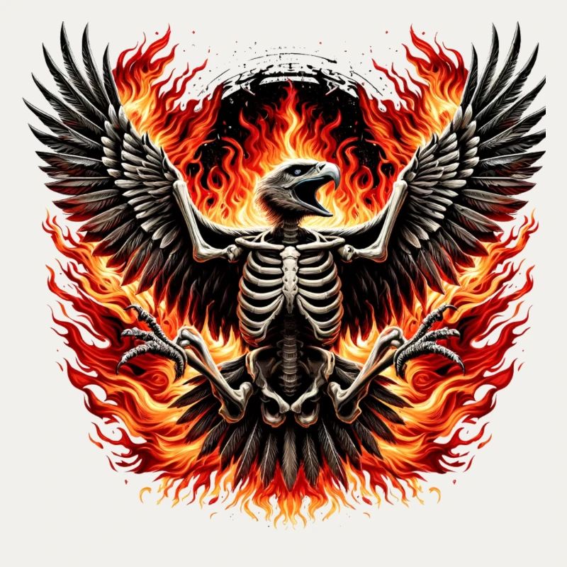 Black eagle made of bone and fire