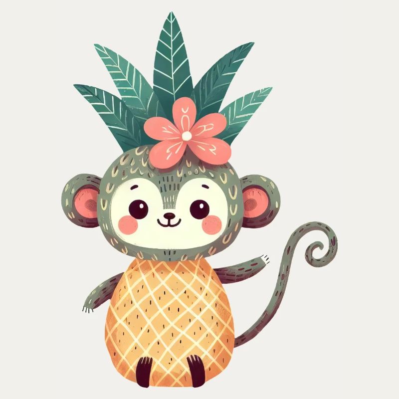 Monkey Chimpanzee Pineapple Fruity Cute Comic Art