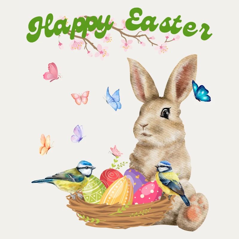 Happy Easter - Bunny with Easter Basket