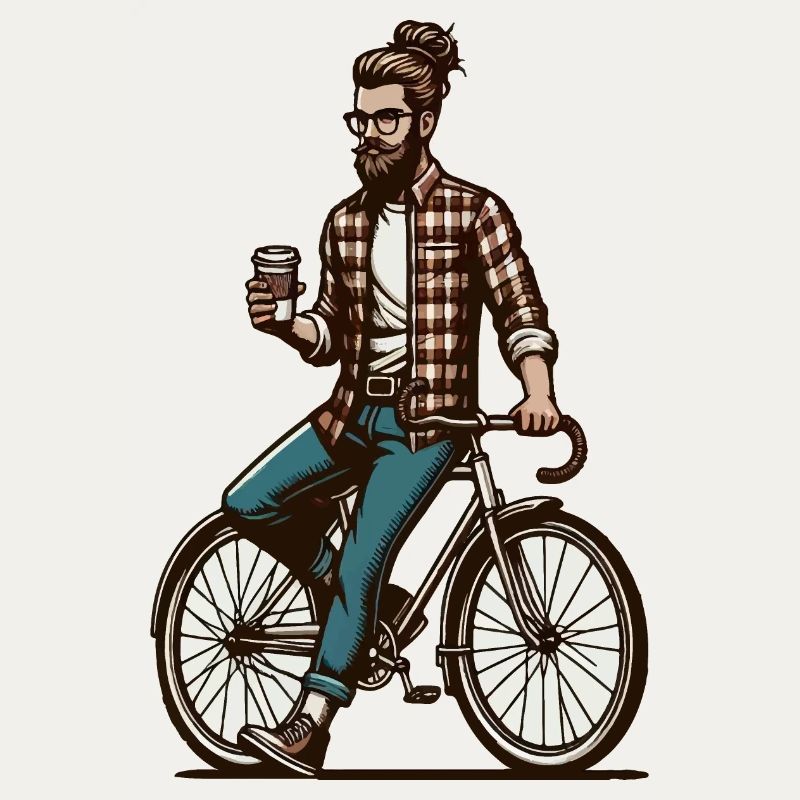 Man on a bicycle with coffee