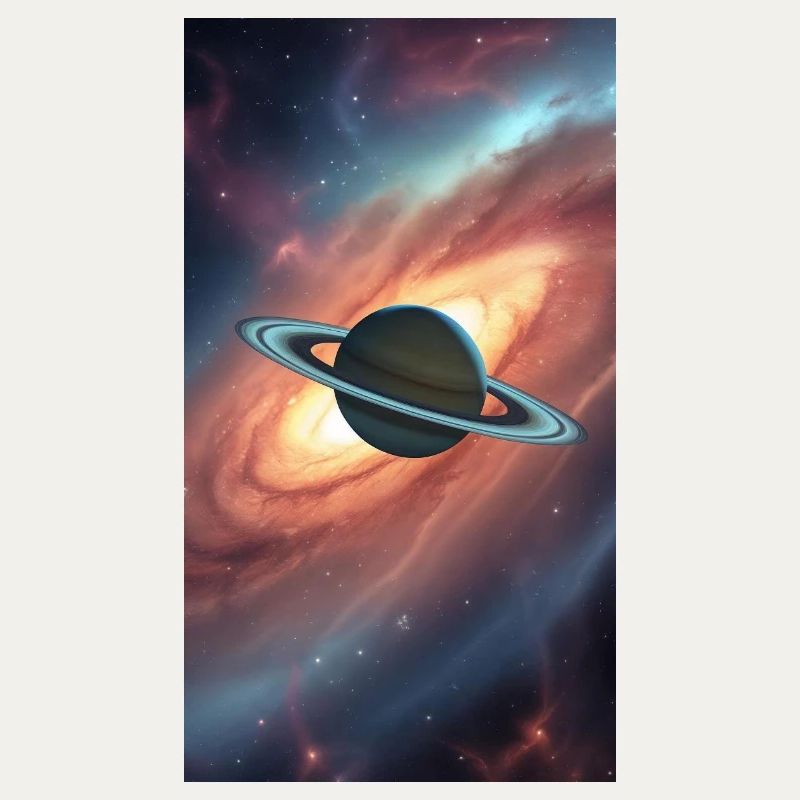 Saturn in space with galaxy background