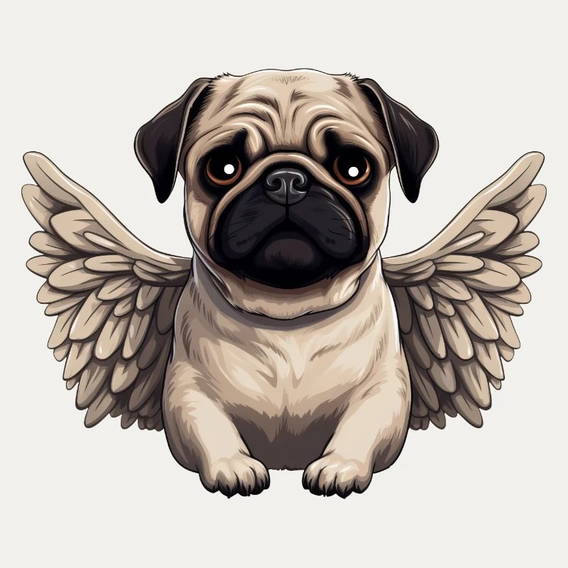 Süßer Mops-Engel im Comic-Stil