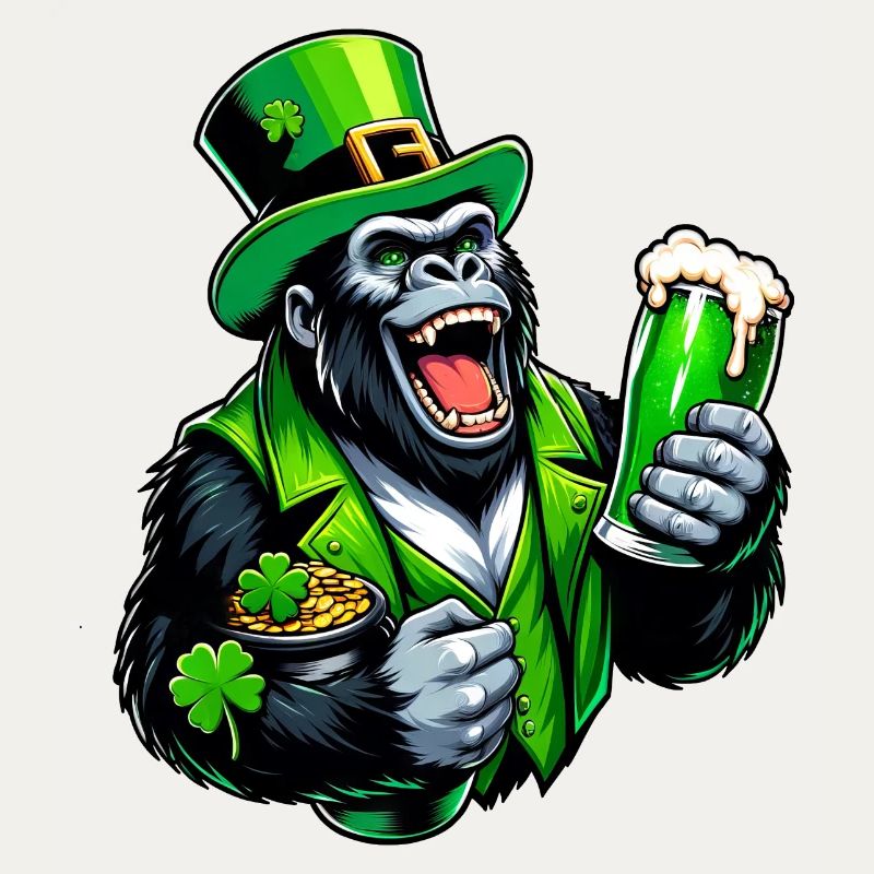 Gorilla feiert St. Patrick's mit Bier Cartoon