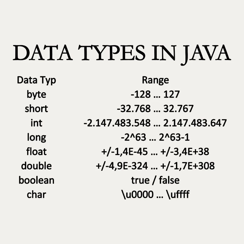 TYPES DE DONNEES EN JAVA (affiche)