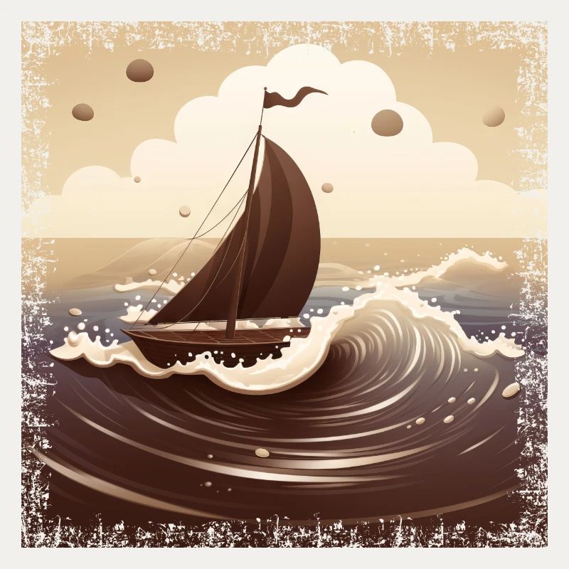 Chocolate brown dinghy on rough seas