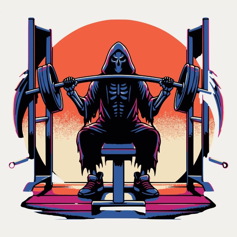 Grim Reaper does shoulder press weight training