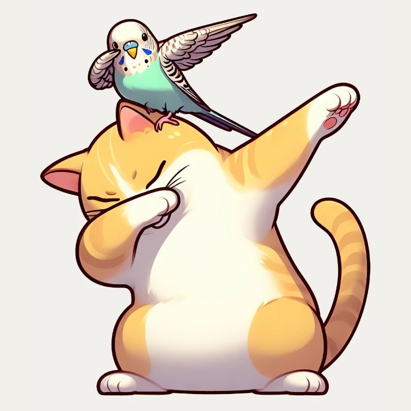 Chat et perruche dabbing mignon