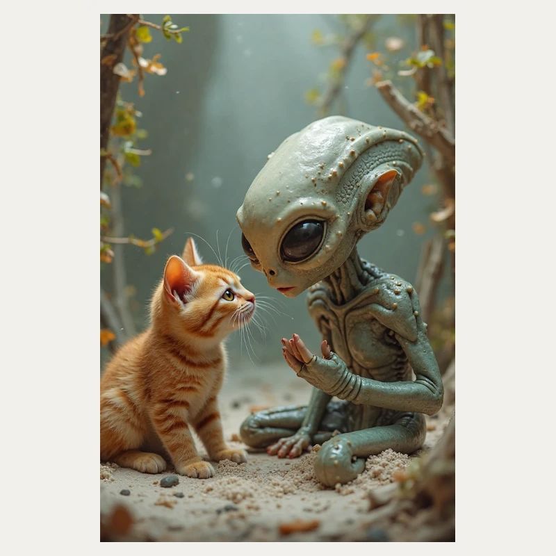 Créature extraterrestre avec chat compagnon