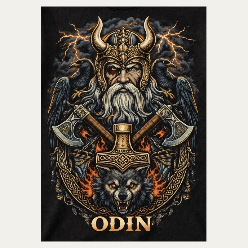 Odin Warfather with Ravens and Wolves