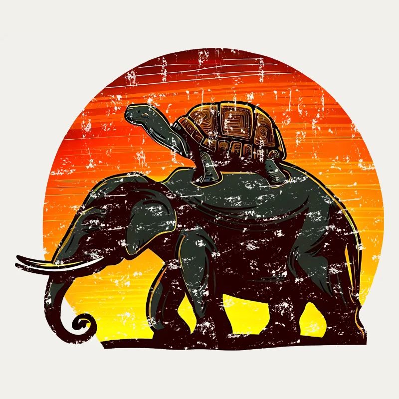 Elephant Turtle Sunset Design