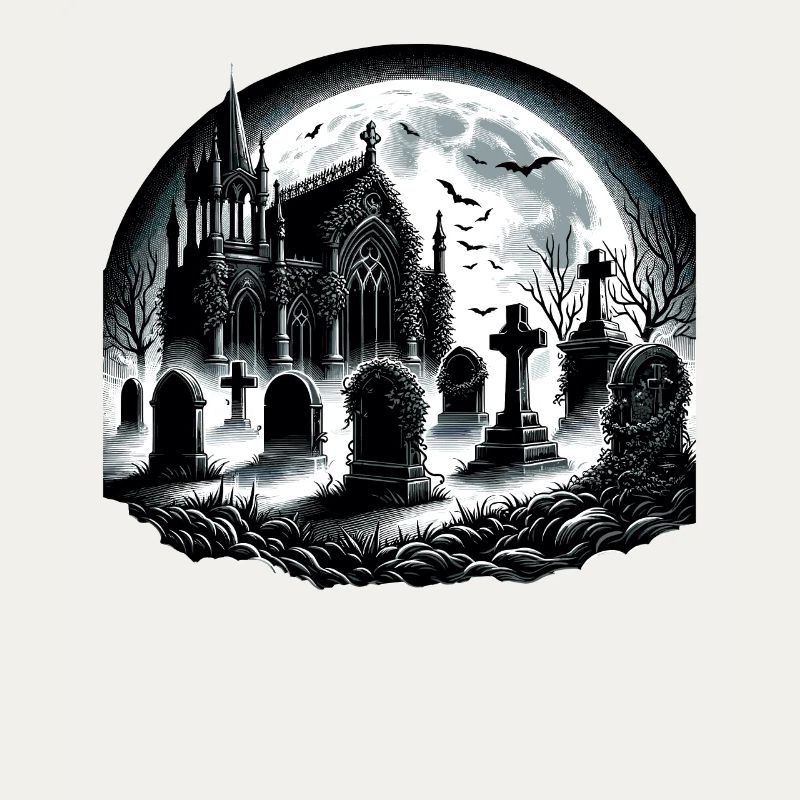 Moonlit Gothic Graveyard: Eerie Night Scene