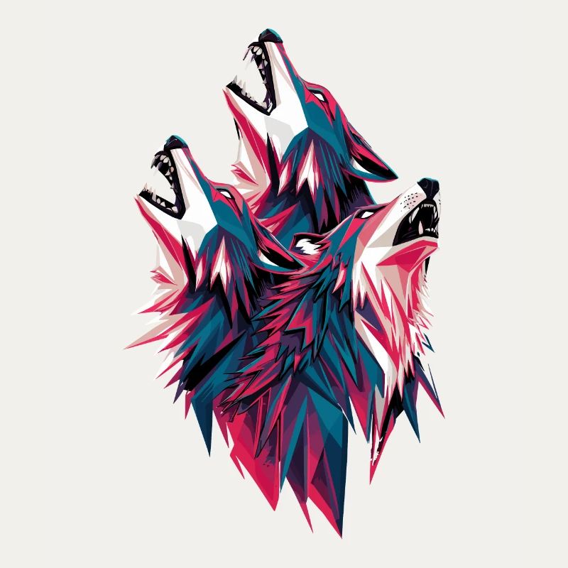 Low poly wolves in pack howling