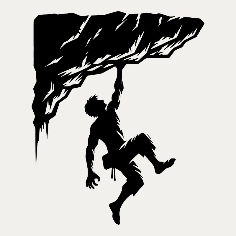 Man free climbing on overhang rocks