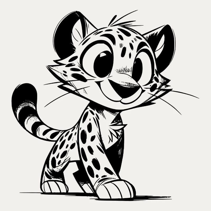 Cute leopard sketch with big eyes