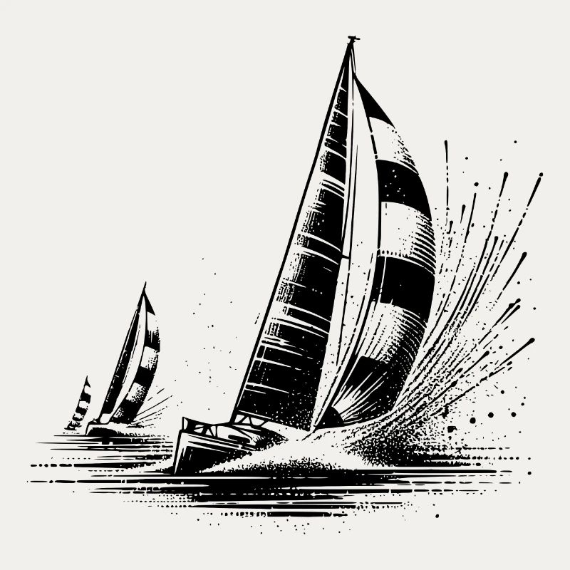 Regatta sailboats in wind and waves