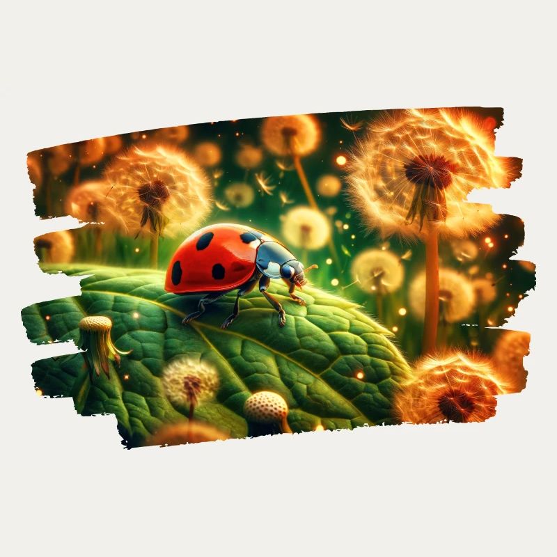 Ladybug in golden dandelion light