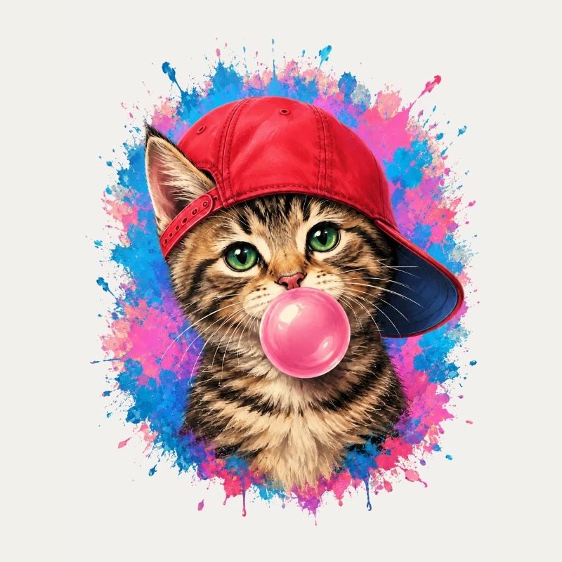 Cool cat with cap and chewing gum