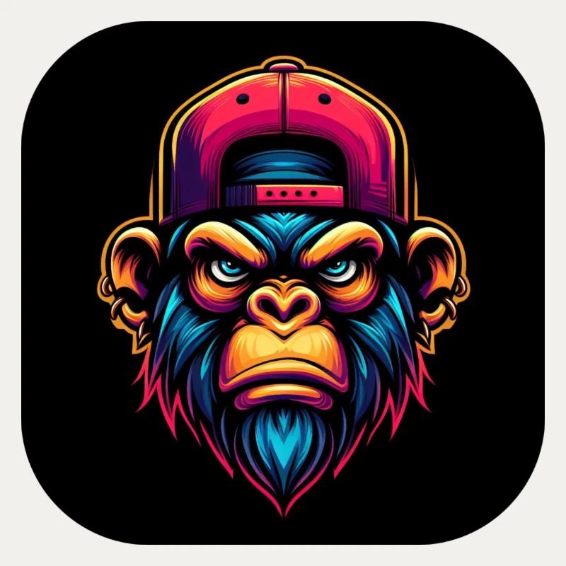 Wütender Affe mit Kappe in Bunt