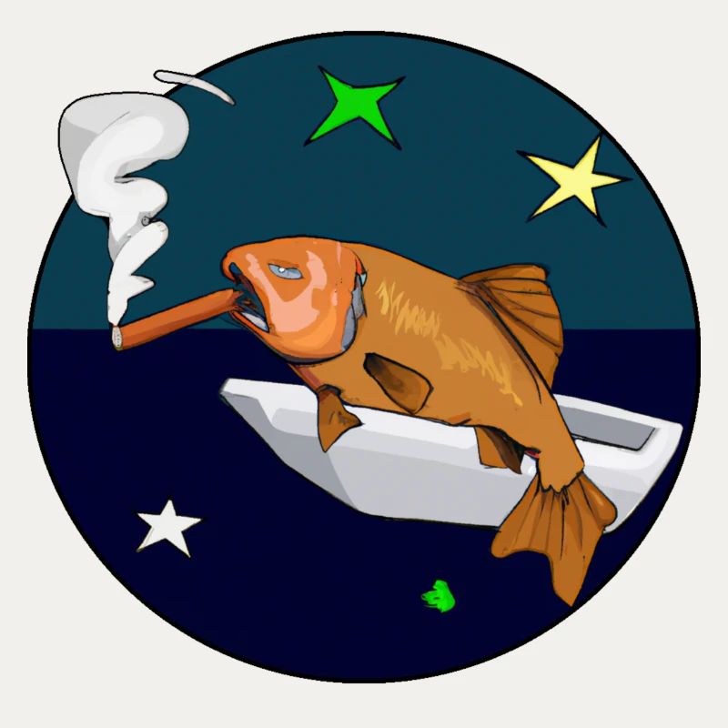 Fisch mit einer Zigarre im Weltraum.