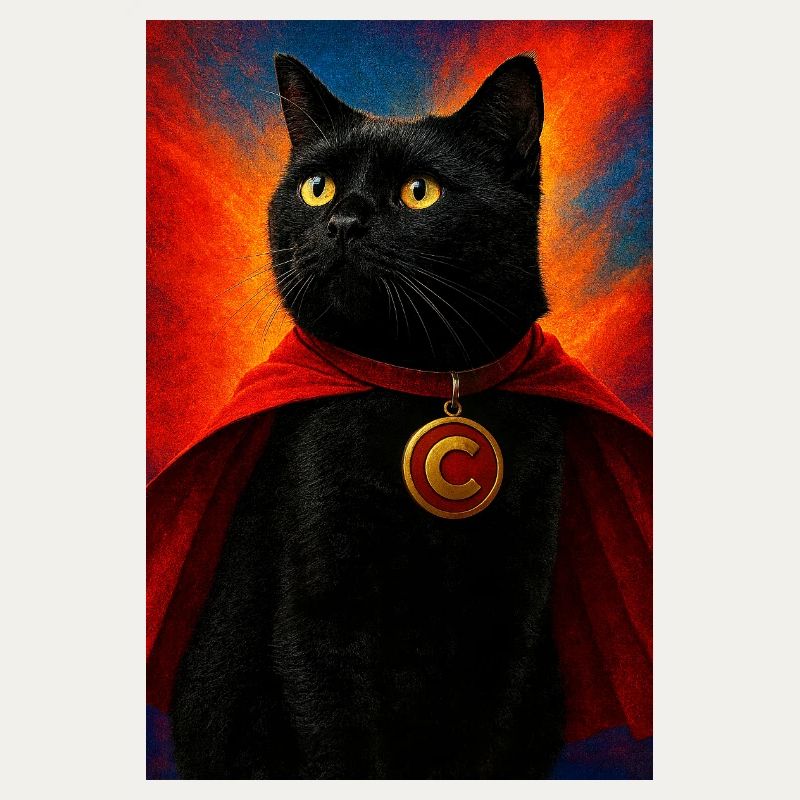 Chat super-héros avec médaillon en or