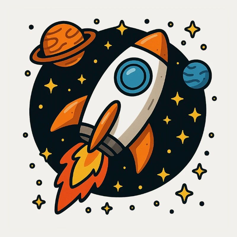 Fusée spatiale rétro en orbite stellaire