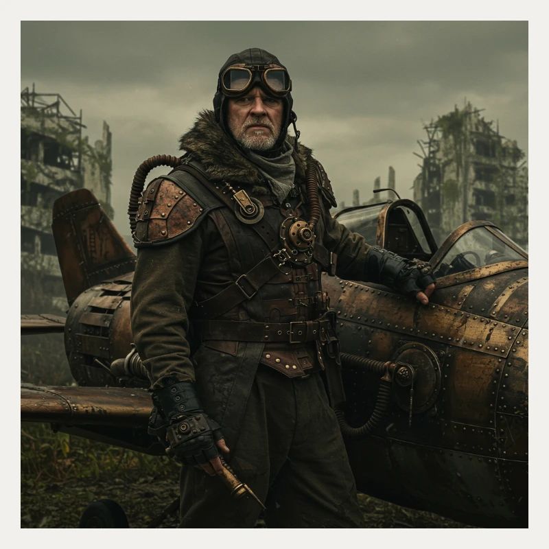 Steampunk Pilot on Post-Apocalyptic Ruins
