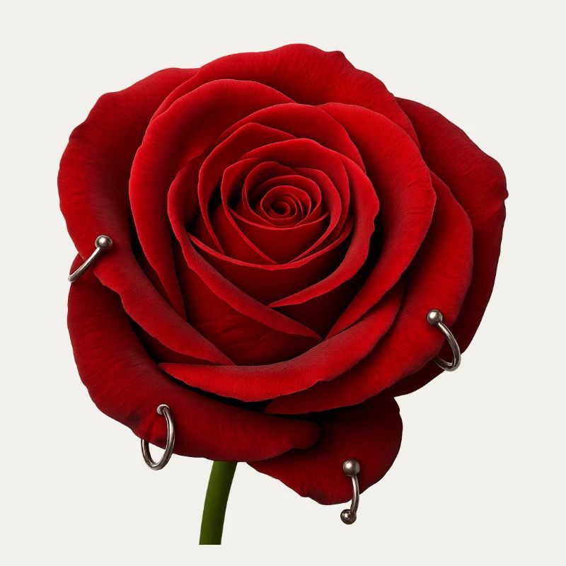 Rote Rose mit Piercings