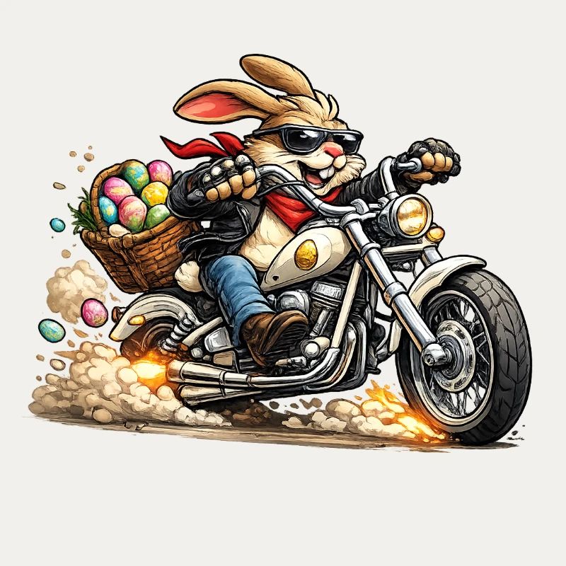 Easter bunny on motorcycle