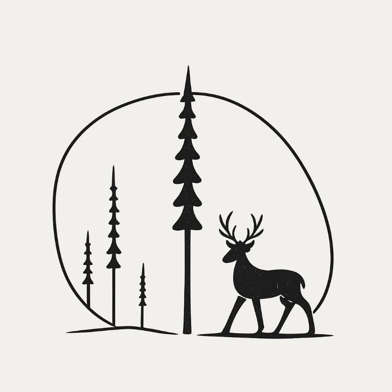 Deer silhouette in the forest circle gift idea
