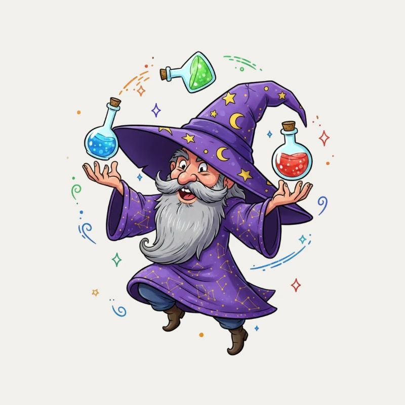 Un magicien en cape violette avec un élixir