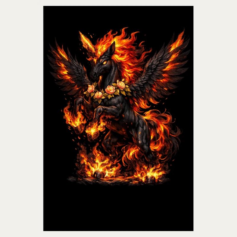 Fire Pegasus with Flower Wreath