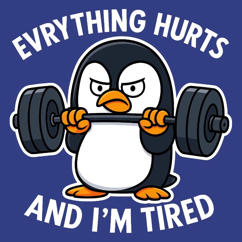 Grumpy Penguin Lifting Weights